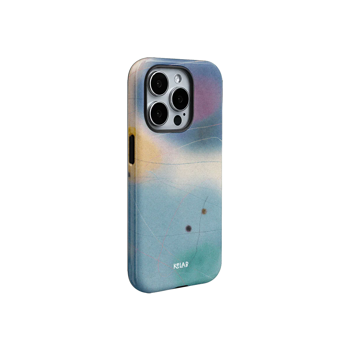 Designer style iPhone case in calming blue tones with abstract art and textured look, part of KELAB's Endorphins Series.