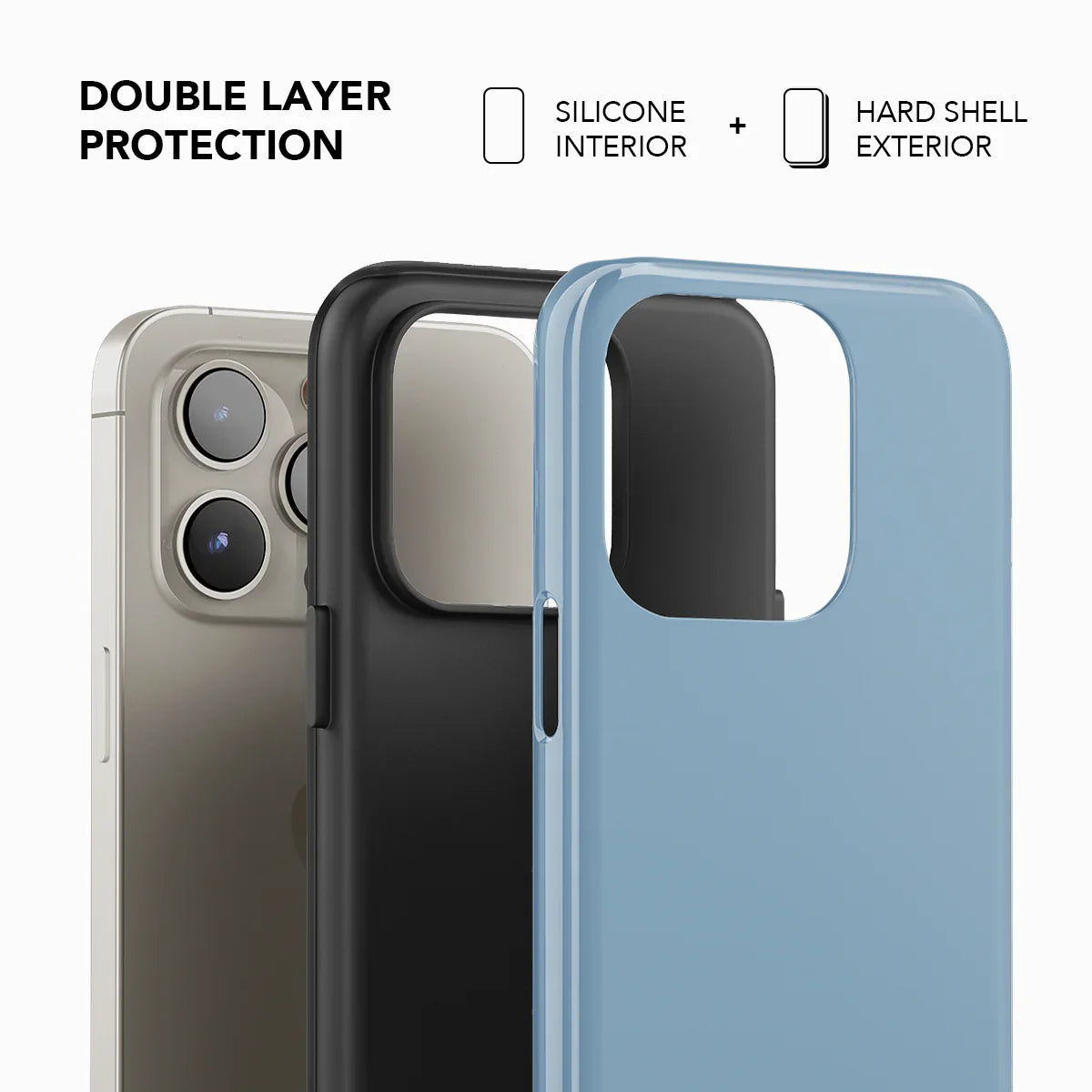 Double-layer protection of KELAB blue phone case featuring silicone interior and hard shell exterior for enhanced durability.