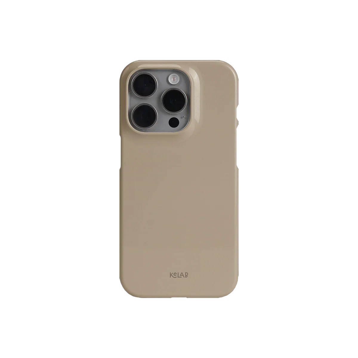 Solid creamy beige phone case by KELAB with glossy finish, snug fit for iPhone, and minimalist aesthetic for stylish protection.
