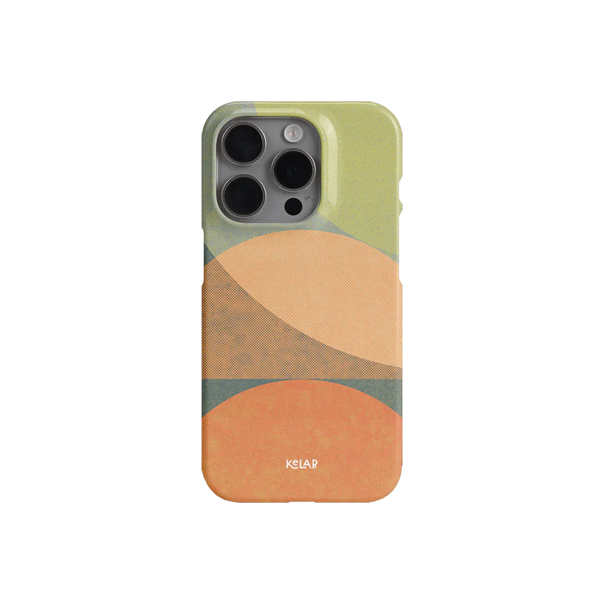 Back view of Olive Arc Mood Modular Phone Case with soft geometric oval pattern in olive, orange, and tan shades.