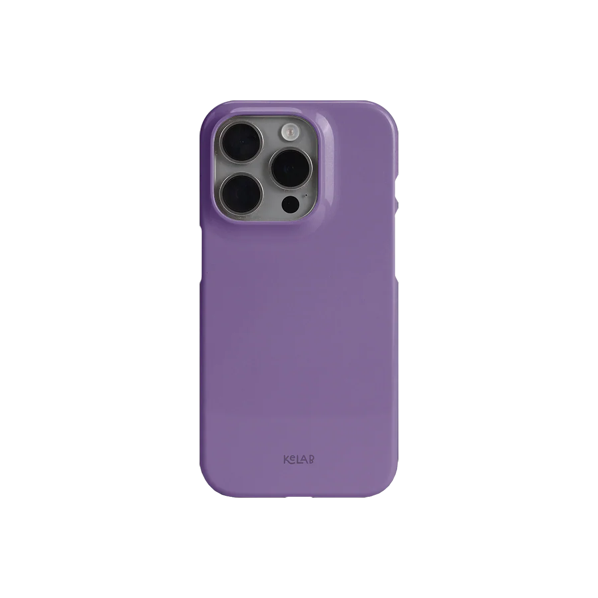 Glossy lavender iPhone case by KELAB with minimalist solid color design and precise camera cutout for modern protection.