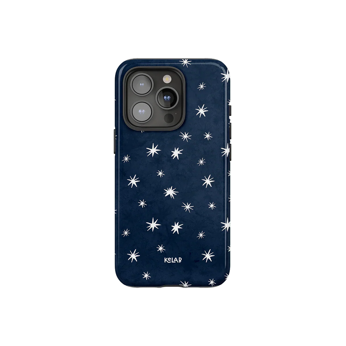 Starry Blue Phone Case – Sleek & Minimalist design with hand-drawn white stars on deep blue background for iPhone. Durable and stylish protection.