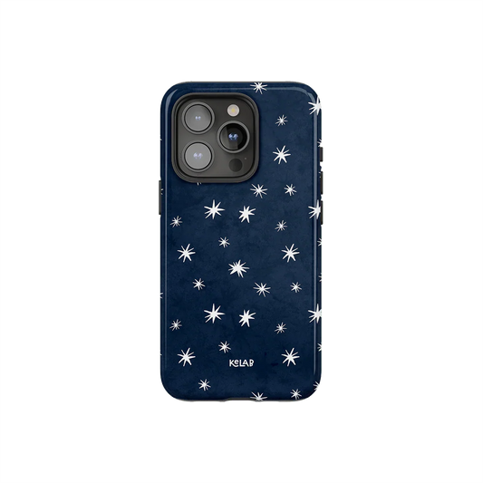 Starry Blue Phone Case – Sleek & Minimalist design with hand-drawn white stars on deep blue background for iPhone. Durable and stylish protection.