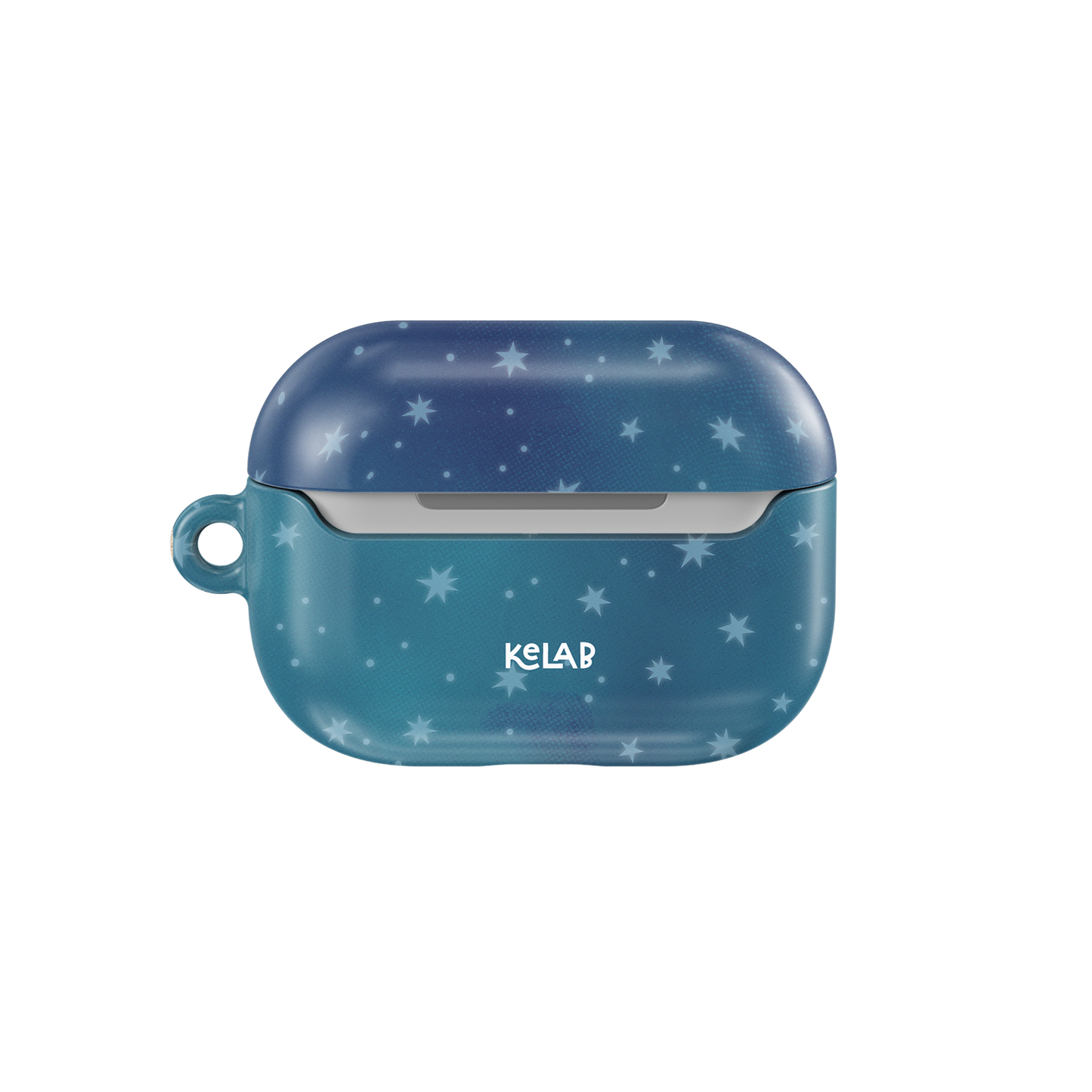 KELAB Moon Mist AirPods Case in starry blue with logo, offering a dreamy celestial aesthetic and durable protection for AirPods 1 to Pro.