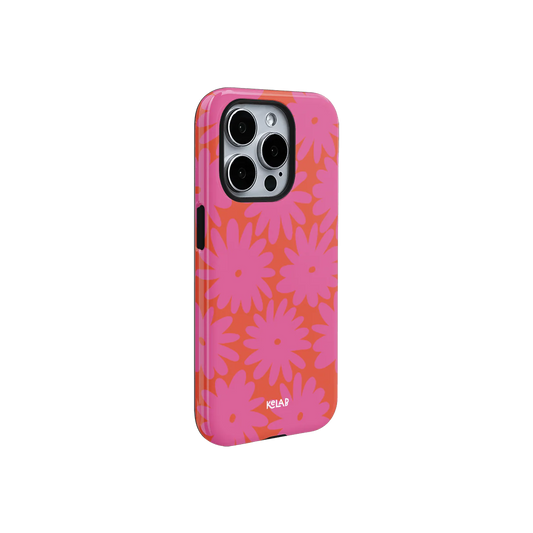 Sunflare Daisy retro magenta floral phone case with warm tones and minimalist design. Adds a playful summer vibe to your smartphone accessories.