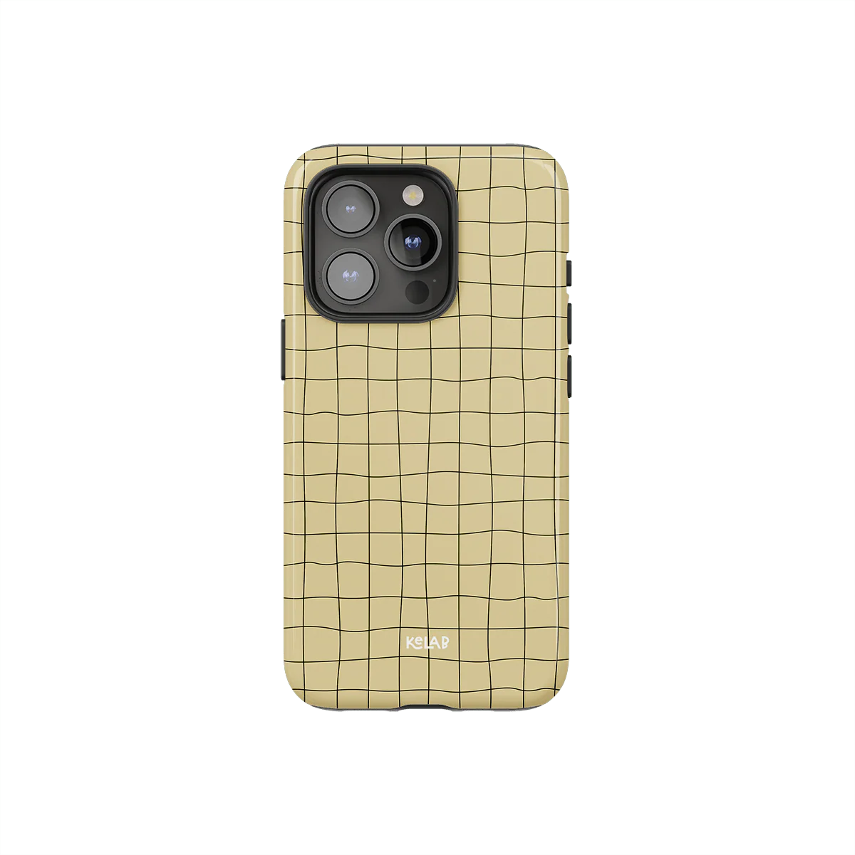 Subtle striped phone case in butter yellow with abstract grid pattern for iPhone. Minimalist pastel design by KELAB for a cheerful look.
