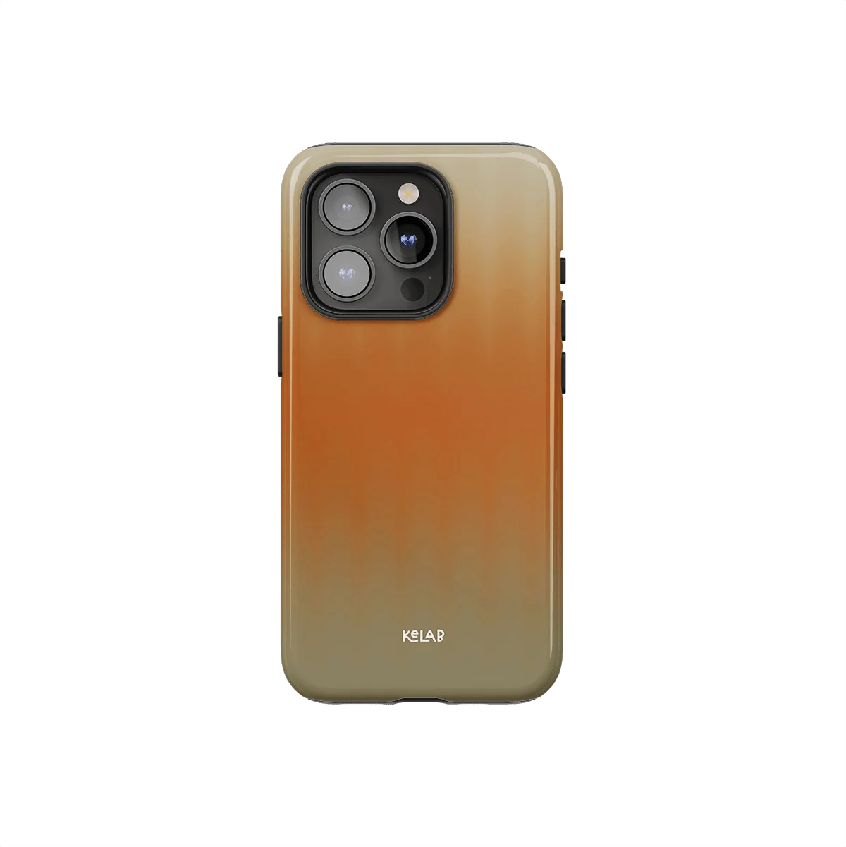 Minimalist orange phone case with glossy gradient finish from KELAB's Tinted Veil Series. Features warm sunset tones and sleek designer style.