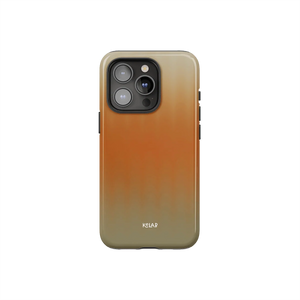 Minimalist orange phone case with glossy gradient finish from KELAB's Tinted Veil Series. Features warm sunset tones and sleek designer style.