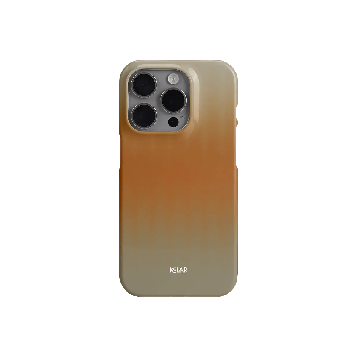 Back view of KELAB’s Sunset Whisper orange phone case with warm gradient and glossy finish, designed for everyday style and protection.