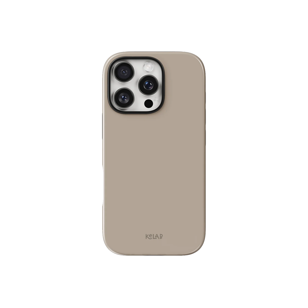 Beige Phone Case – Solid Color Minimalist Style by KELAB with a glossy finish, designed for iPhone with camera cutout and slim profile.