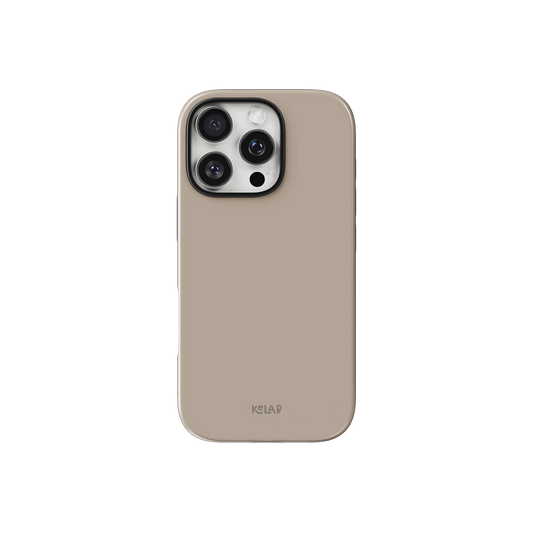 Beige Phone Case – Solid Color Minimalist Style by KELAB with a glossy finish, designed for iPhone with camera cutout and slim profile.