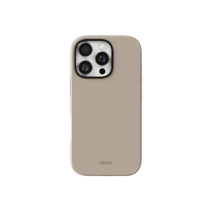 Beige Phone Case – Solid Color Minimalist Style by KELAB with a glossy finish, designed for iPhone with camera cutout and slim profile.