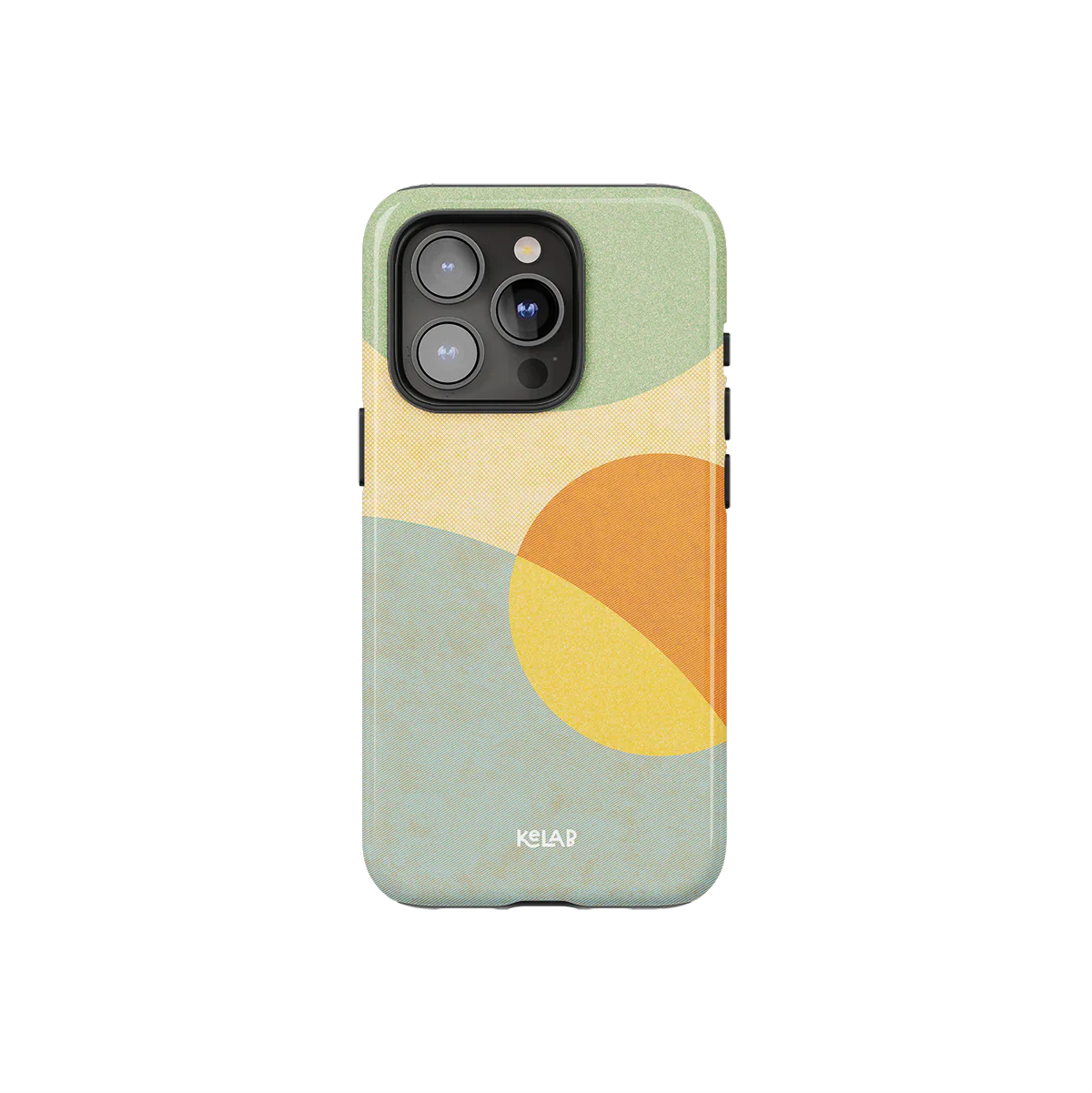 Pastel Orbit | Mood Modular Phone Case with soft green, orange, and yellow arcs in a retro geometric design for iPhone. Minimalist and creative style.
