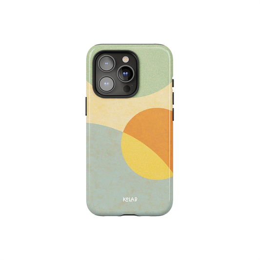 Pastel Orbit | Mood Modular Phone Case with soft green, orange, and yellow arcs in a retro geometric design for iPhone. Minimalist and creative style.