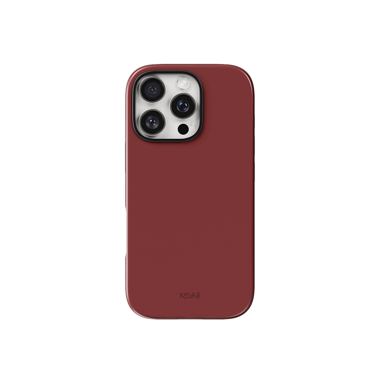 Red Phone Case – Solid Color Minimalist Style by KELAB shown on iPhone with triple camera cutout and glossy burnt red finish.