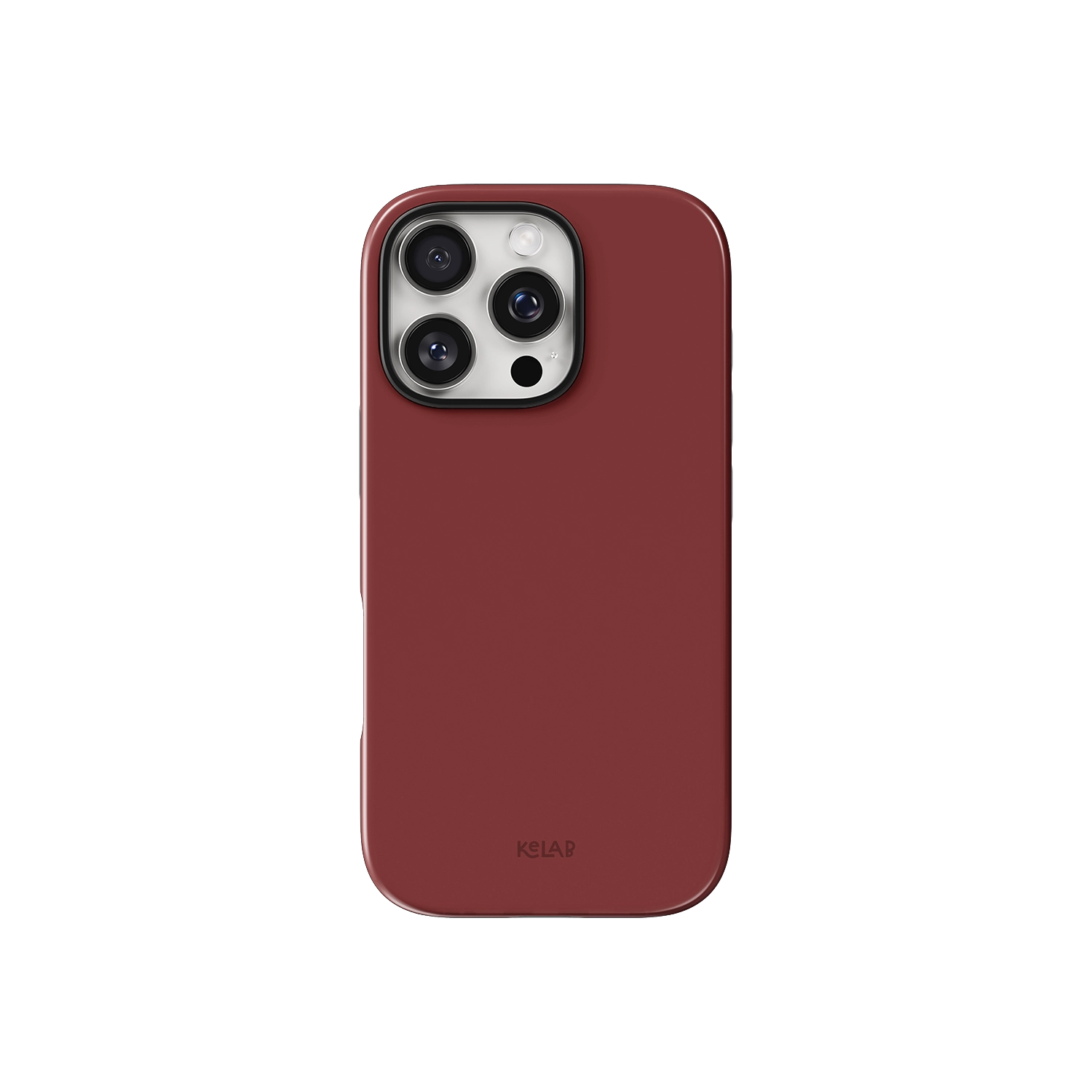 Red Phone Case – Solid Color Minimalist Style by KELAB shown on iPhone with triple camera cutout and glossy burnt red finish.