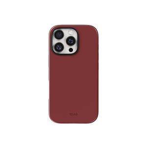 Red Phone Case – Solid Color Minimalist Style by KELAB shown on iPhone with triple camera cutout and glossy burnt red finish.