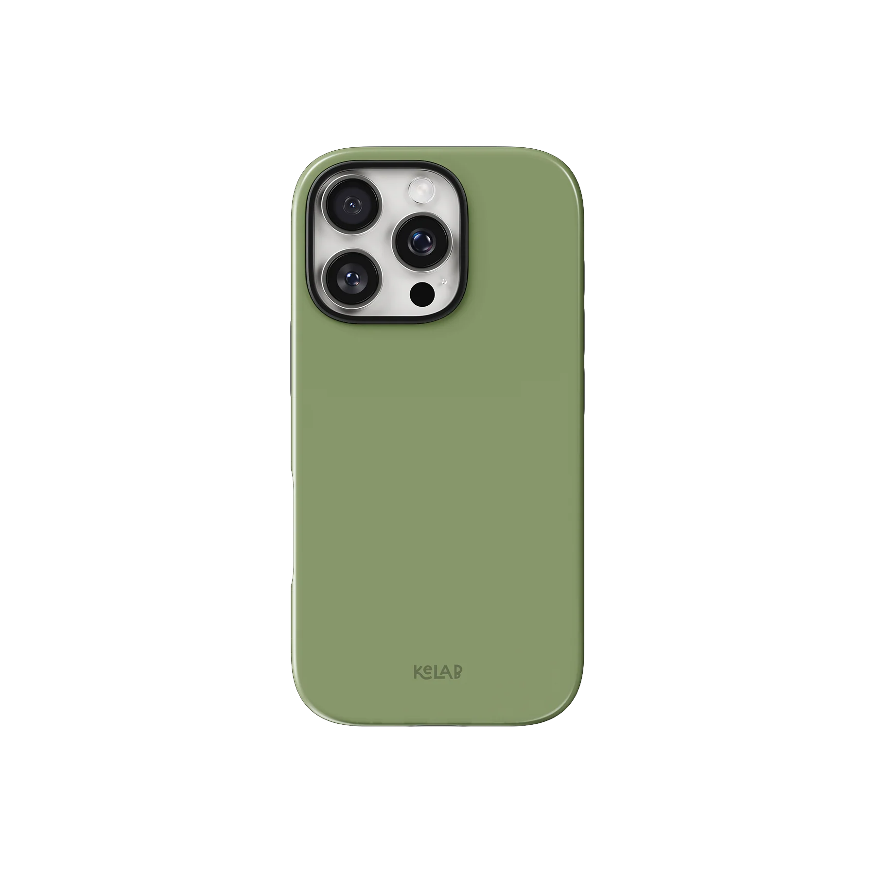 Green Phone Case – Solid Color Minimalist Style | KELAB case in muted olive green with a sleek, glossy finish for iPhone, offering a slim, modern look.