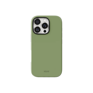 Green Phone Case – Solid Color Minimalist Style | KELAB case in muted olive green with a sleek, glossy finish for iPhone, offering a slim, modern look.