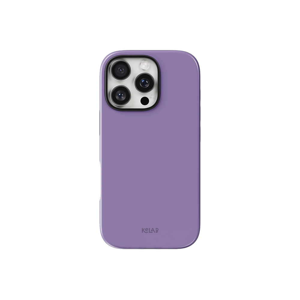 Purple Phone Case – Solid Color Minimalist Style by KELAB, featuring a glossy lavender finish and slim fit for iPhone models.