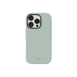 Sage Phone Case – Solid Color Minimalist Style by KELAB shown on iPhone with a pale mint glossy finish and slim profile.