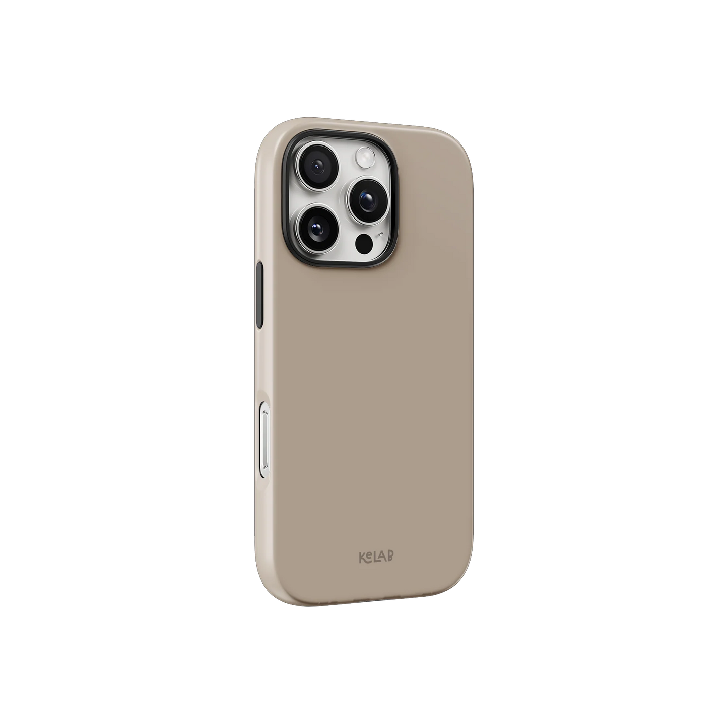Creamy beige minimalist iPhone case by KELAB featuring a sleek solid color design and protective side buttons for everyday use.