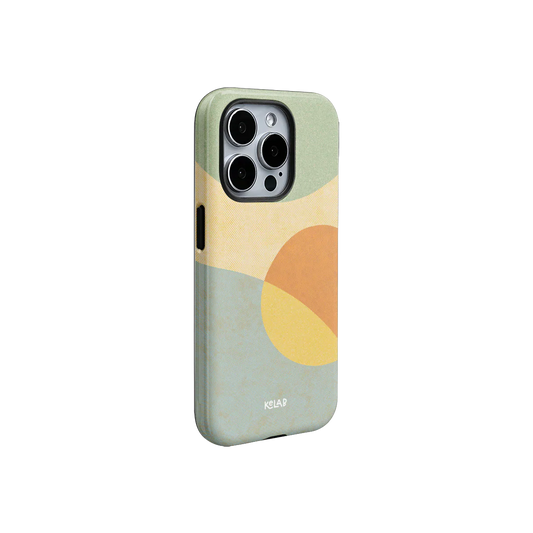 Side view of Pastel Orbit | Mood Modular Phone Case featuring curved pastel shapes in green, orange, and yellow. Retro aesthetic for modern iPhones.