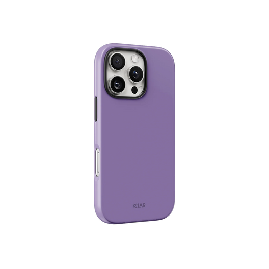 Lavender solid purple phone case with minimalist design and MagSafe compatibility, offering sleek side view and camera cutout.
