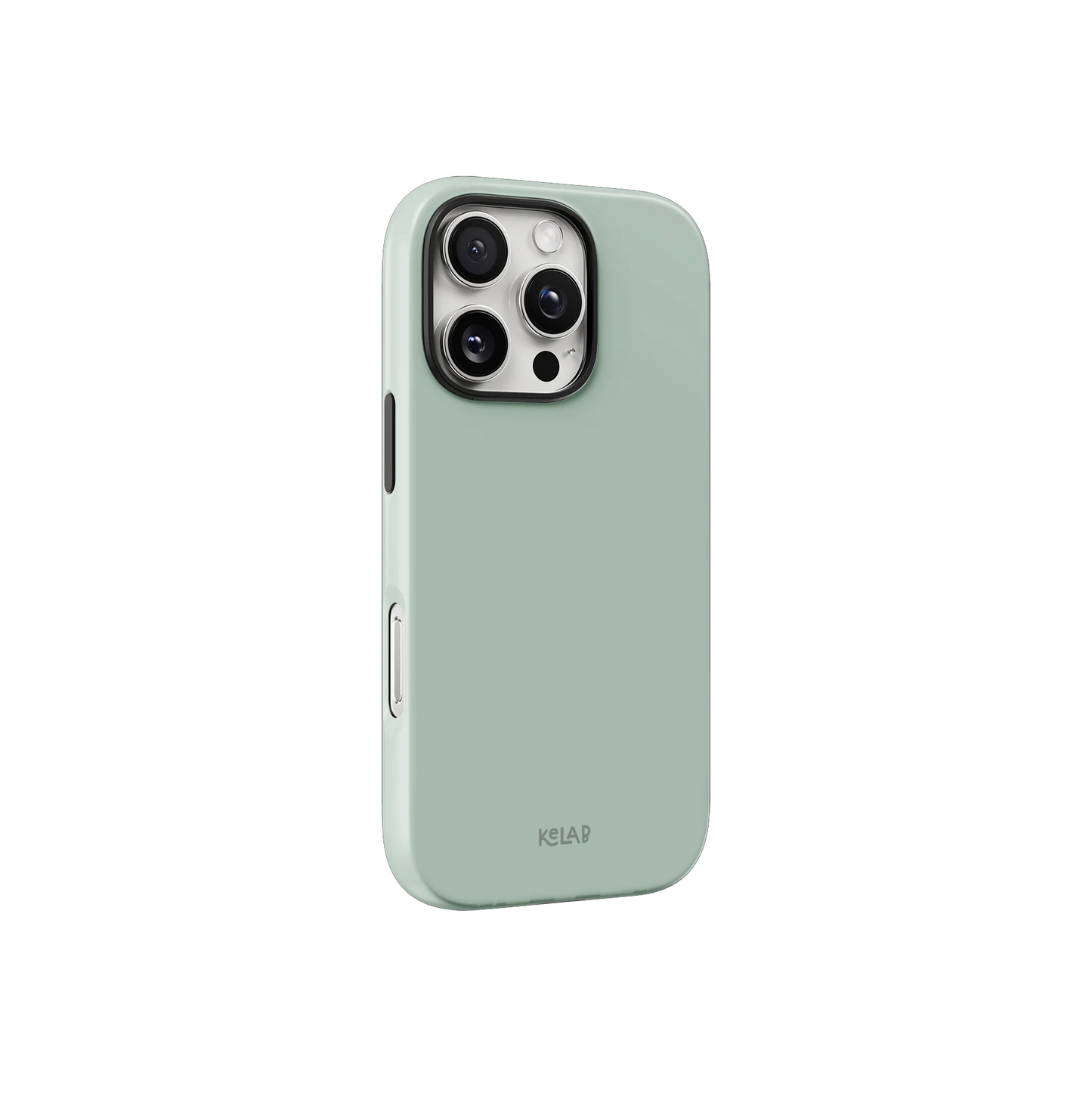 Cool Sage solid pale mint phone case in minimalist design, featuring sleek side view with camera cutout and soft matte texture.