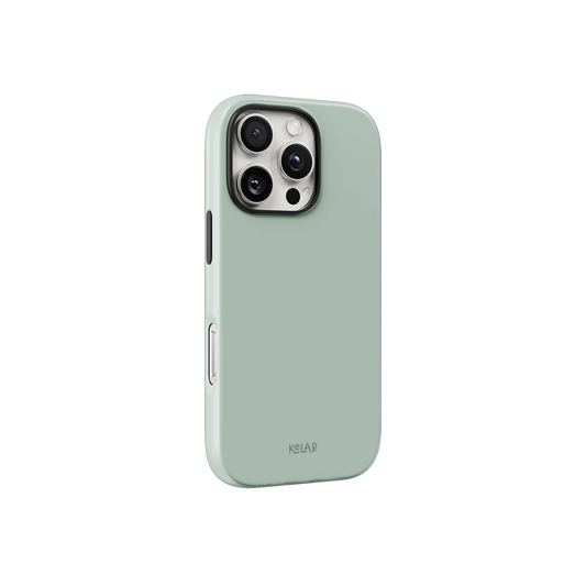 Cool Sage solid pale mint phone case in minimalist design, featuring sleek side view with camera cutout and soft matte texture.