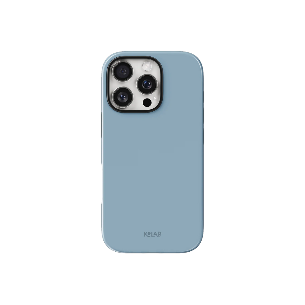 Blue Phone Case – Solid Color Minimalist Style by KELAB shown on iPhone with camera cutout and slim glossy finish.