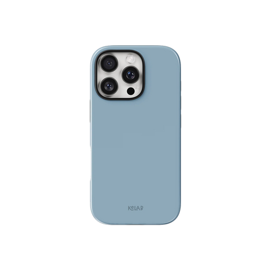 Blue Phone Case – Solid Color Minimalist Style by KELAB shown on iPhone with camera cutout and slim glossy finish.