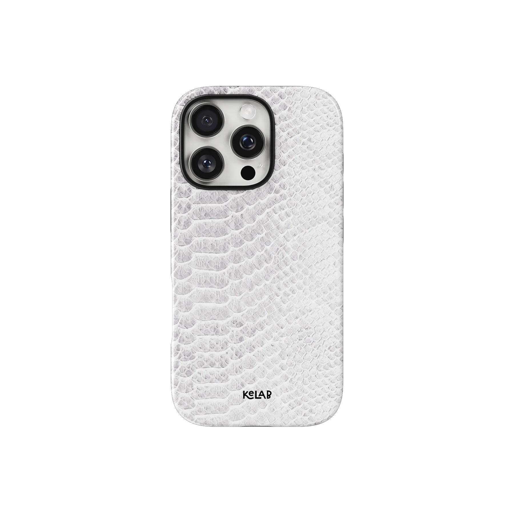 White Snake Skin Print iPhone Case by KELAB featuring embossed faux-snake texture and pearl finish for a minimalist luxury look.