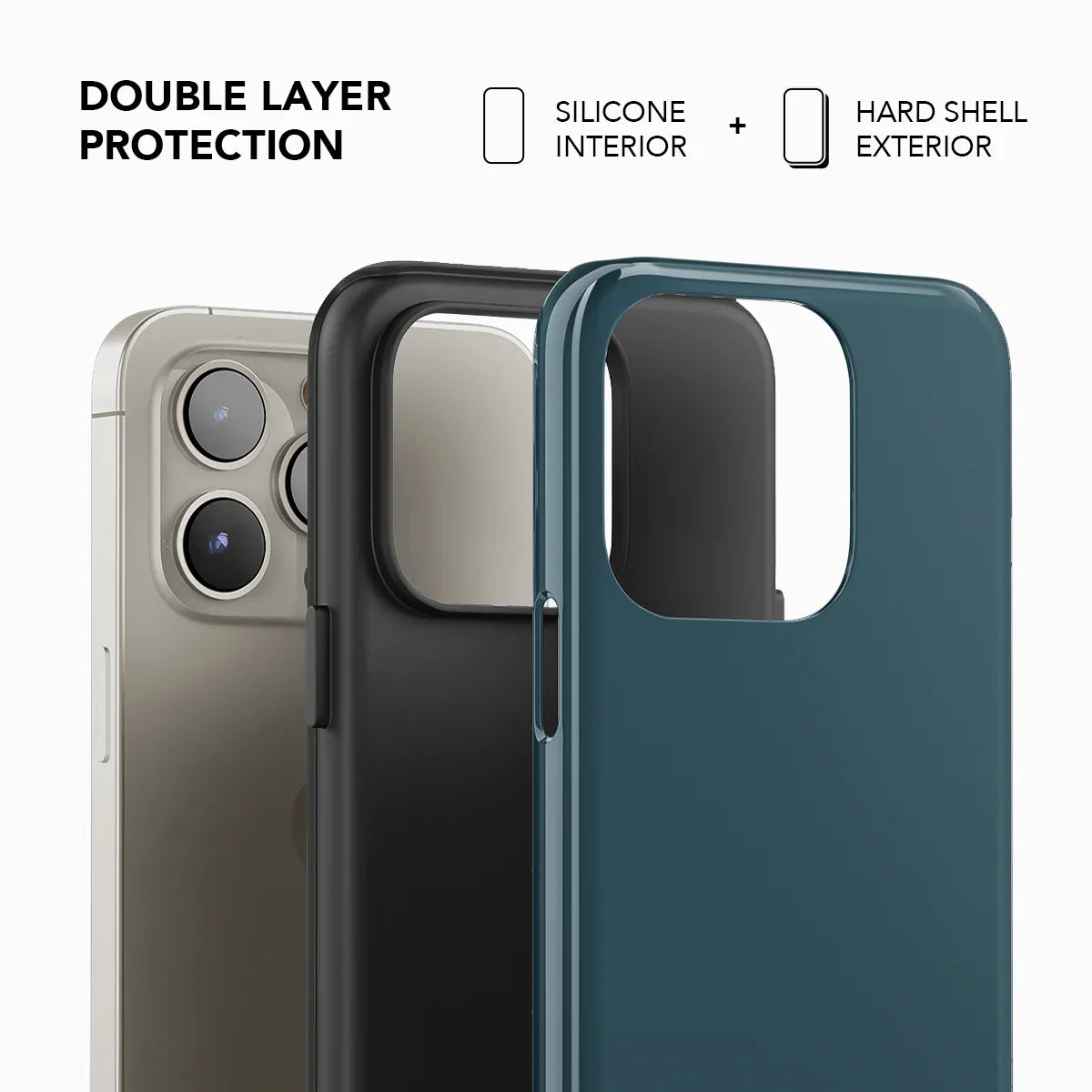 Double-layer protection phone case in ocean blue by KELAB, featuring silicone interior and hard shell exterior for enhanced durability.