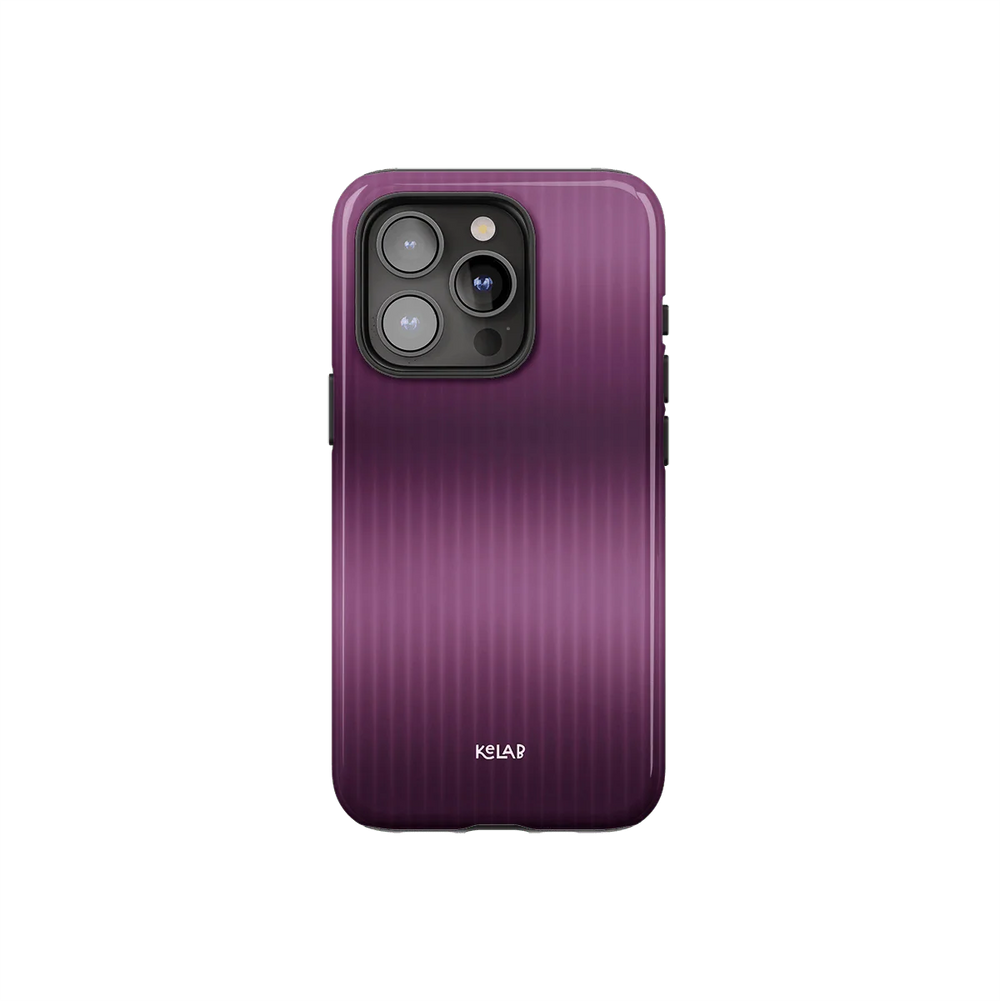 Minimalist purple phone case with vertical textured lines and glossy finish, designed by KELAB for modern smartphones.