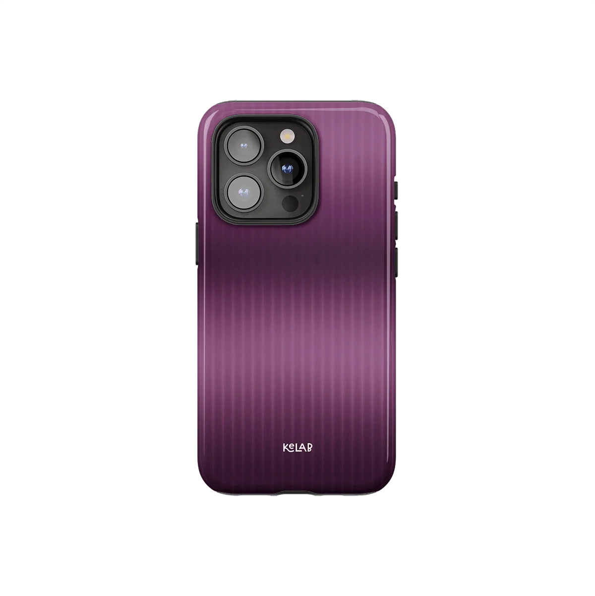 Minimalist purple phone case with vertical textured lines and glossy finish, designed by KELAB for modern smartphones.