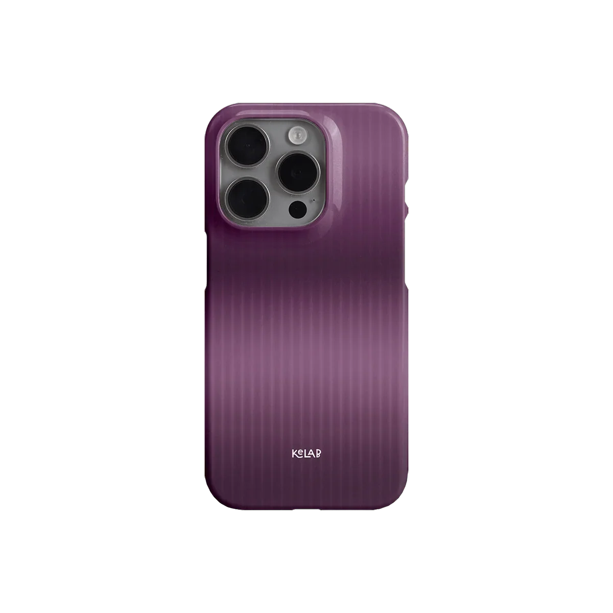 Back view of the Violet Reverie purple phone case with subtle stripe texture and KELAB branding for a sleek designer look.