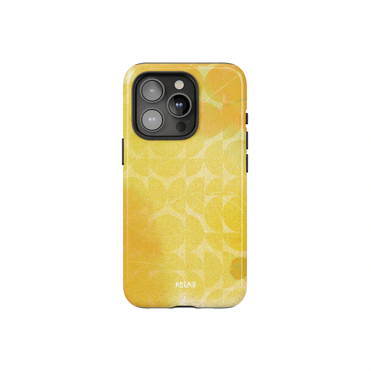 Retro Pattern iPhone Case – Summer Yellow Style by KELAB featuring a bold geometric print and glossy finish for stylish phone protection.