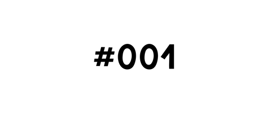 Black text '#001' on a white background