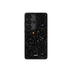 Black Samsung Galaxy phone case with paint splatter pattern in a minimalist style
