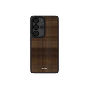 Samsung Galaxy phone case in brown flannel pattern with minimalist design and TPU material