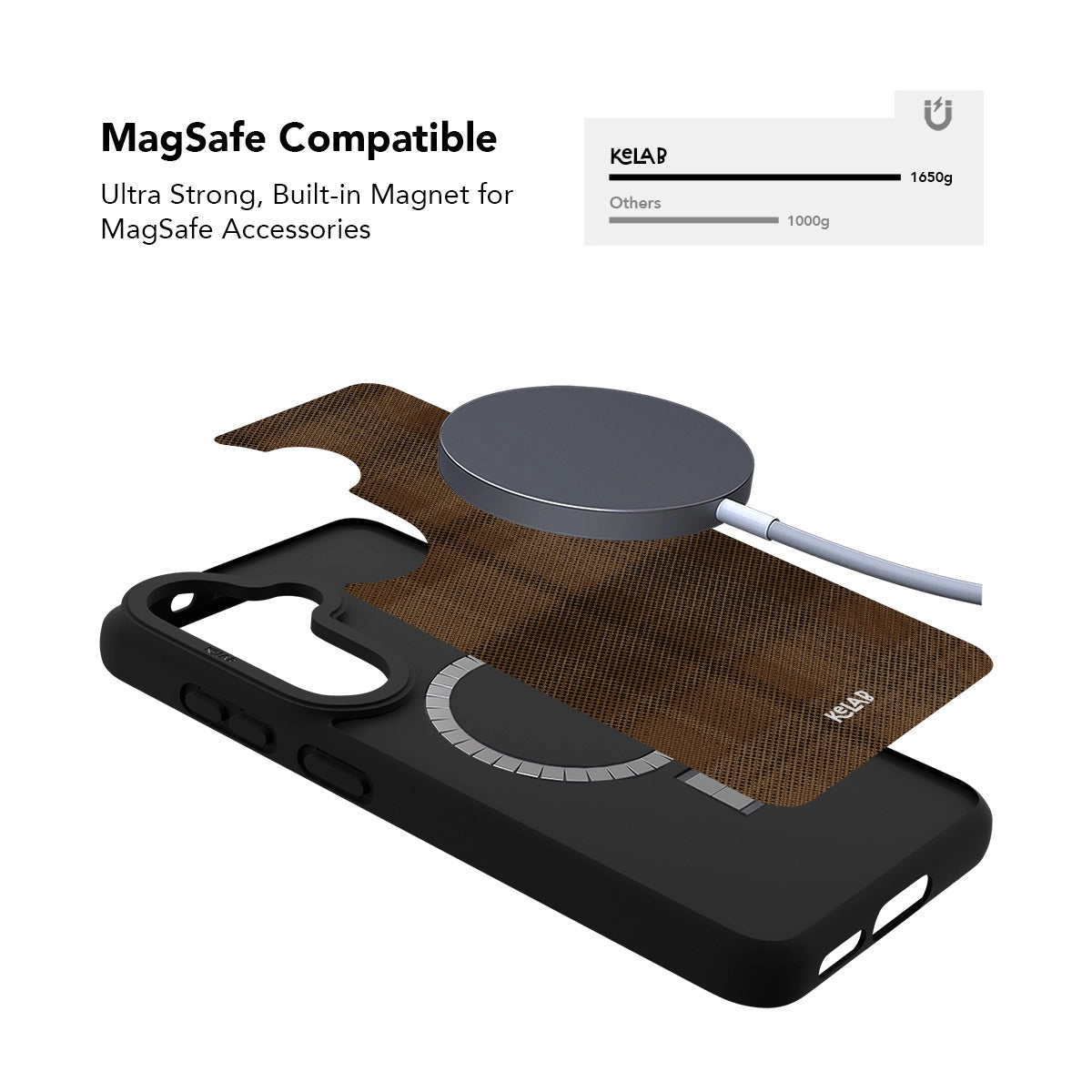 Samsung Galaxy phone case in brown flannel pattern with MagSafe compatibility and minimalist style