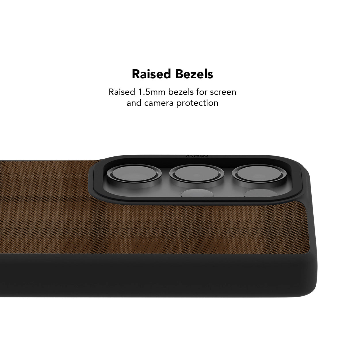 Brown TPU Samsung Galaxy phone case with flannel grid pattern and raised bezels for screen protection
