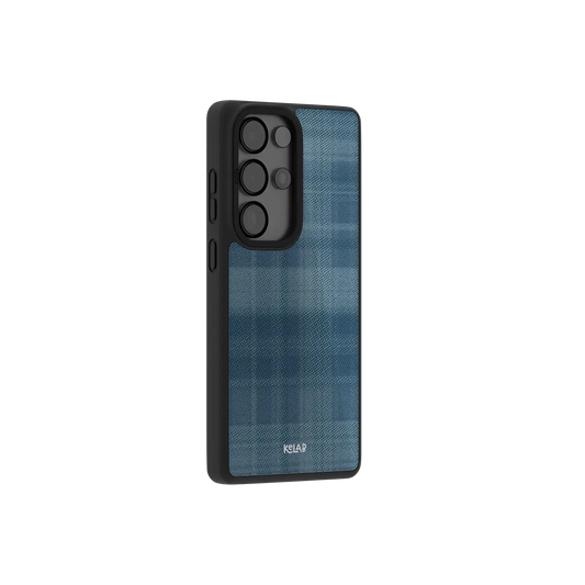 Samsung Galaxy phone case in pink TPU with a minimalist grid pattern and flannel texture