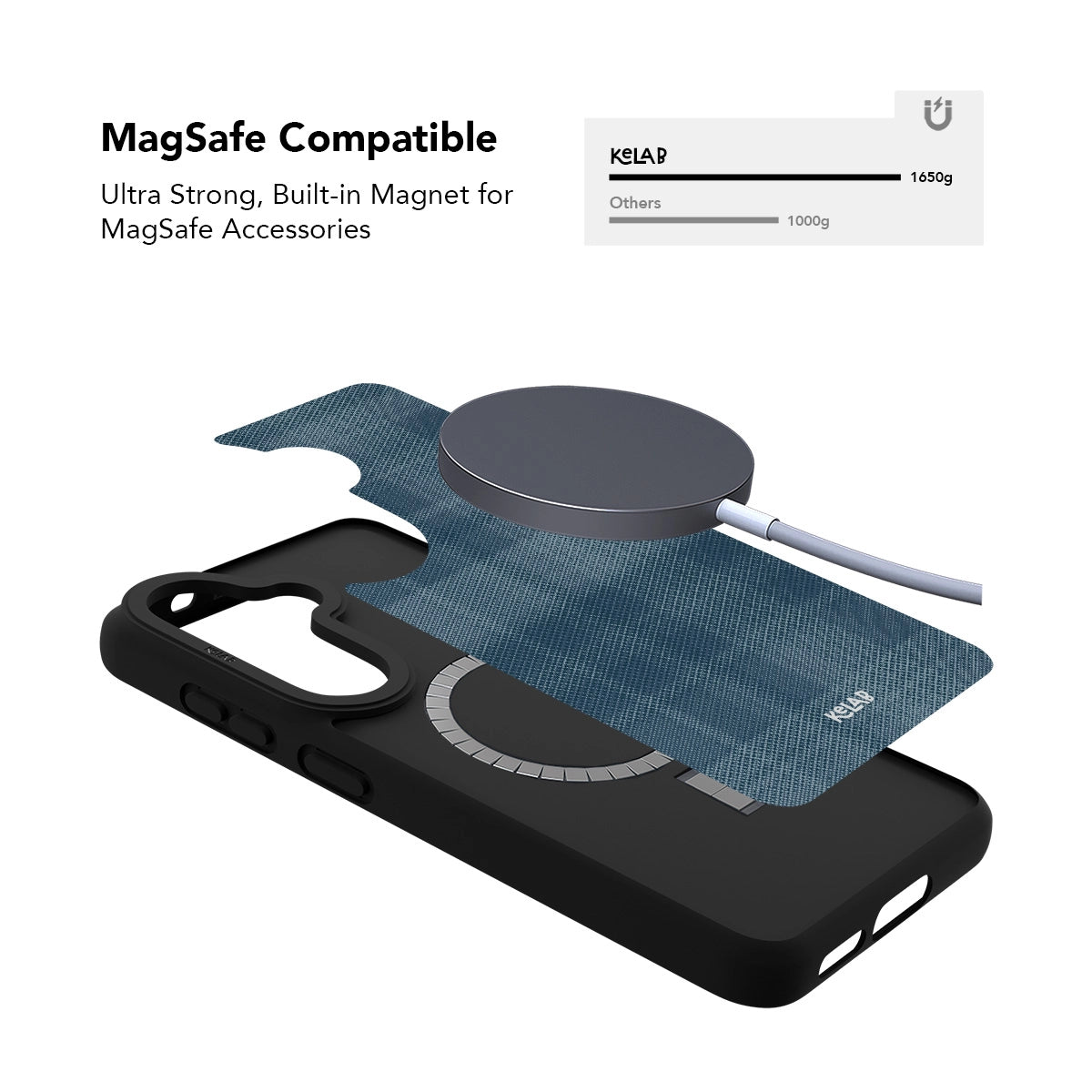 Minimalist Samsung Galaxy phone case in pink with flannel grid pattern and MagSafe compatibility