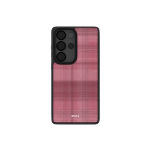 Minimalist Samsung Galaxy phone case in pink flannel grid pattern with TPU material
