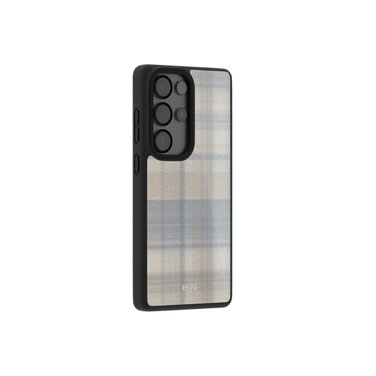 Minimalist TPU phone case in beige and white grid pattern for Samsung Galaxy S26 Ultra