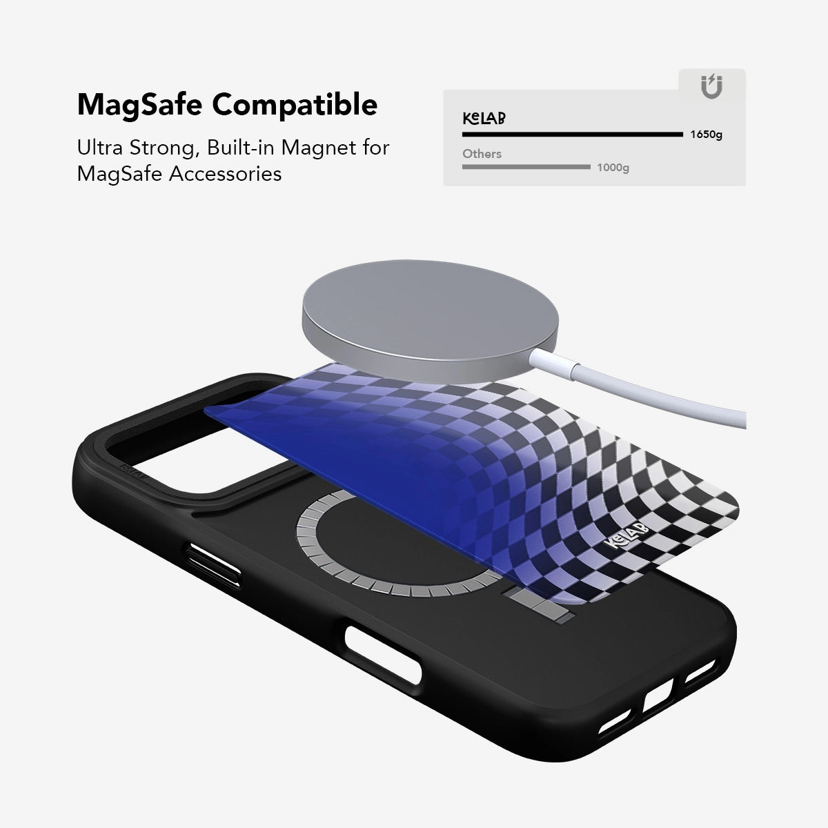 Black MagSafe compatible phone case with ultra strong built-in magnet for secure accessory attachment.