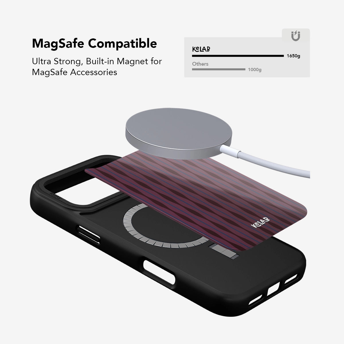 MagSafe compatible phone case with ultra-strong built-in magnet, featuring a sleek black design.