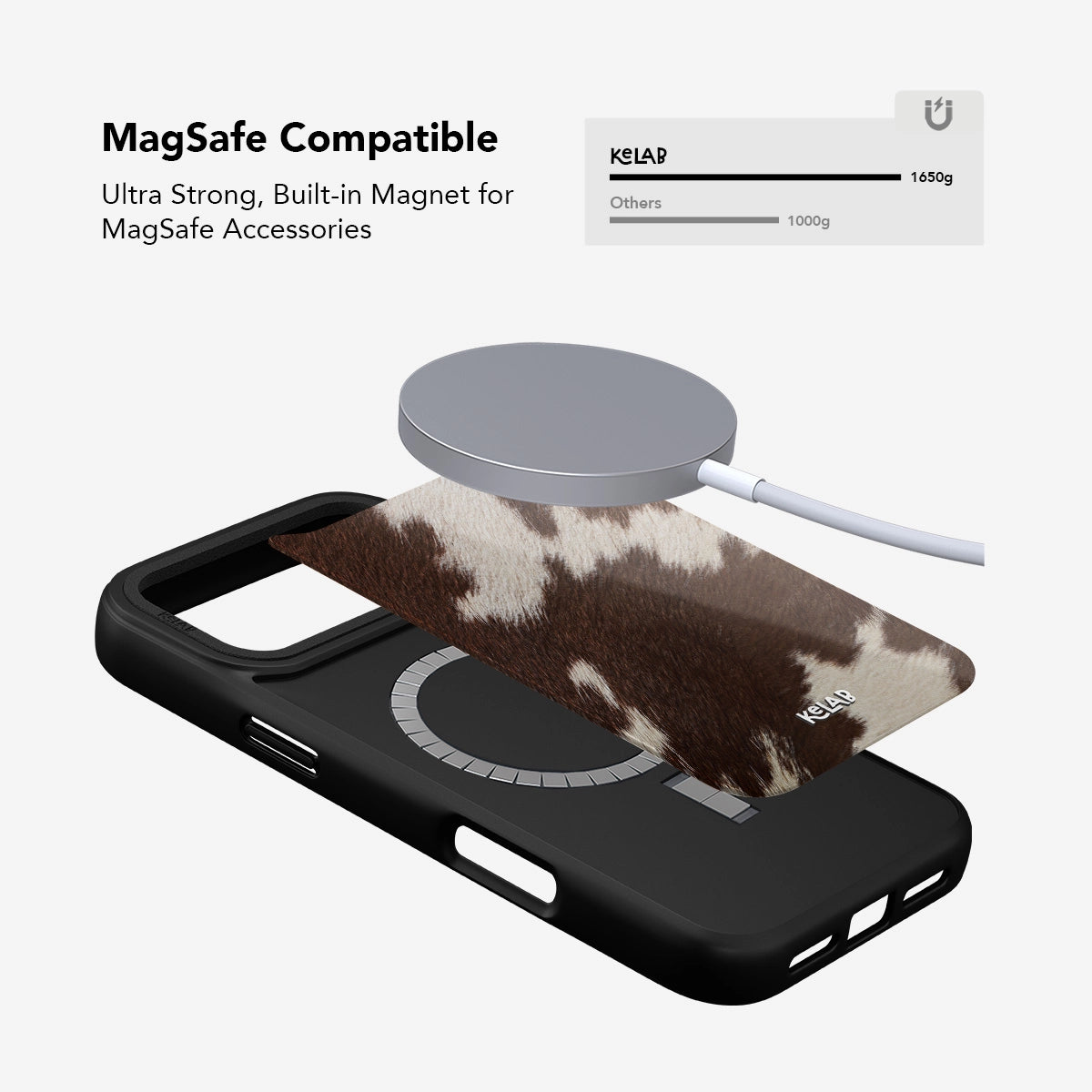 Black phone case with strong built-in magnet, compatible with MagSafe accessories.